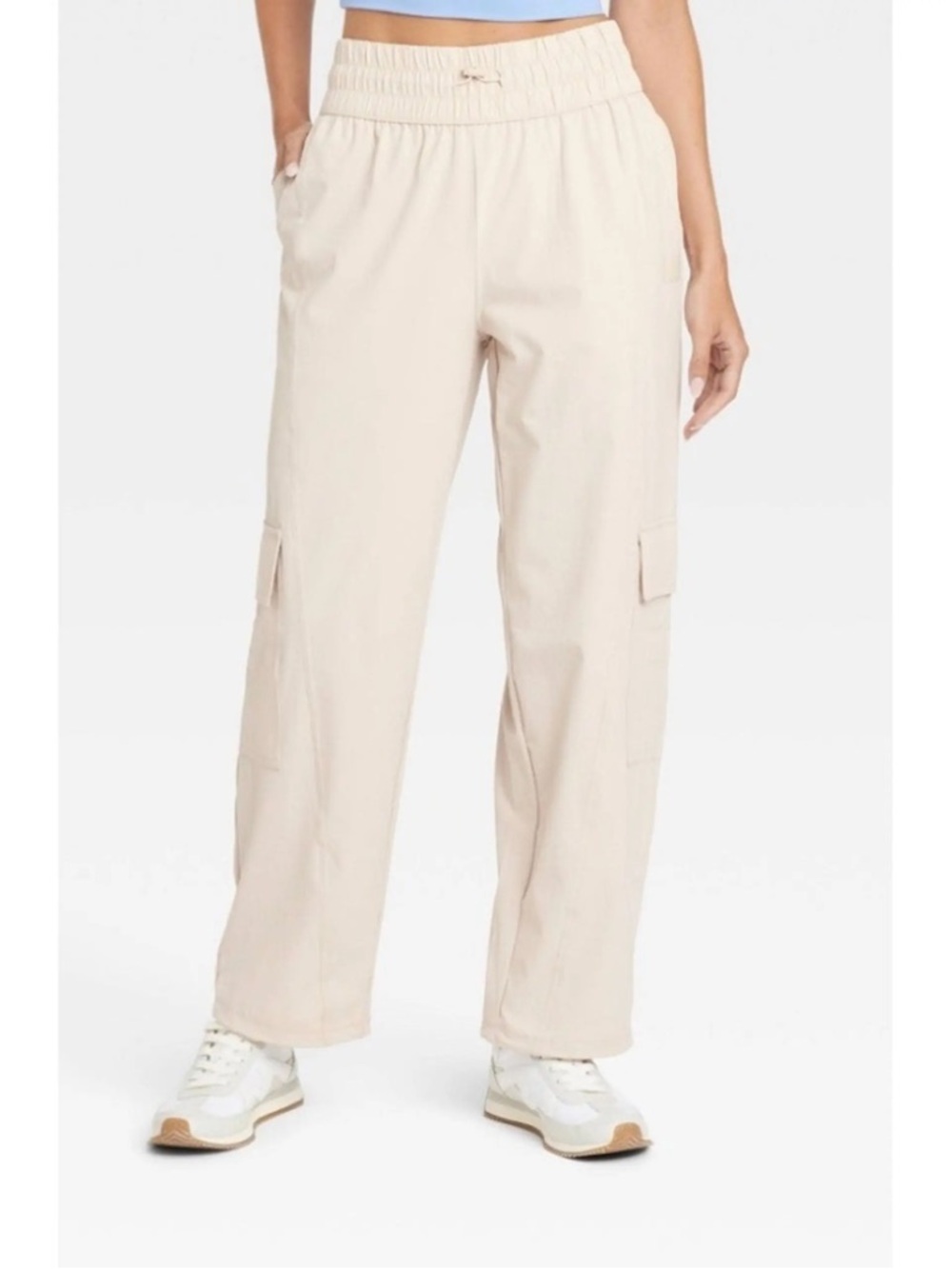 JoyLab Women’s Athletic Cinch Hem Wide-Leg Cargo Pants Light Beige Size X-Small